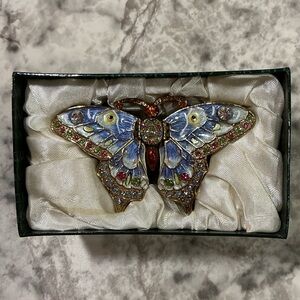 Fitz and Floyd Blue Enamel Butterfly Trinket Box